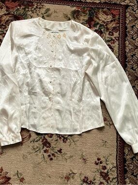 NICOLA ivory silky embellished vintage victorian blouse